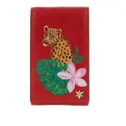 Anuschka Embroidered Leather Smart Phone Crossbody Bag-Red Leopard-NEW in BOX