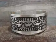 Navajo Indian Hand Stamped Sterling Silver Cuff Bracelet Signed RE