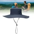 (Dark Blue)Bucket Hat Wide Brim UPF50+ Water Repellent With Adjustable Draws ID