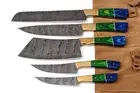 CUSTOM HANDMADE DAMASCUS STEEL 5PCs KITCHEN CHEF KNIFE SET WITH ROLL BAG