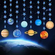Solar System Decoration Banner, Eight Planet Garland with Blue Shimmer Star, Premium Paper Galaxy Outer Space Garland for Kids Bedroom Decor, Astronaut Birthday Party Supplies, SONGTIY