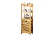 Bamboo 2-in-1 Laundry Hamper Side Table with 2 Shelves and Clothes Basket