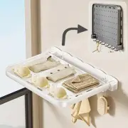 Space Efficient Wall Shelf with Hooks for Bathroom and RV Organization