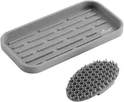 [Ecoart] Silicone Sponge Holder Tray, Dishwashing Brush Holder, Sponge Caddy, Kitchen Sink Organizer,Bathroom Organizer,with Silicone Cleaning Brush (Gray)