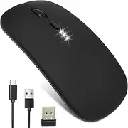 Wireless Bluetooth Mouse, Rechargeable Computer Mouse,Xkimos, 3-Speed DPI Adjustment, 2-3 Hours to Full, Dual Mode (Bluetooth 5.1 and 2.4G), Suitable for Laptops, Desktop, PC, MacBook - Black