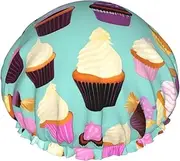 Cupcake Pattern Print Shower Cap For Women Men Reusable Lightweight Soft Bath Hair Cap With Elastic Band