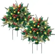 Glintoper Lighted Artificial Christmas Urn Filler, Pre-lit Xmas Pine Trees wi...