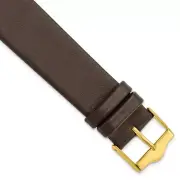 20mm Smooth Flat Brown Leather Gold-tone Buckle Watch Band