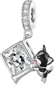 [Teleye] Chihuahua Large Stone Pendant Charm 925 Sterling Silver Charm Fits For Pandora Bracelet Necklace,BSC837, Cubic Zirconia, Created Cubic Zirconia