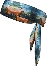 Galaxy Space. (2) Sports Strap Double-Sided Headscarf Men's Bow Tie Sports Headscarf Running Yoga Exercise Headband