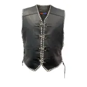 Motorcycle Leather Vest Waist coat Biker Vest Double Hand braided Metal clasp