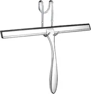 IMEEA 12.3-Inch Shower Squeegee with Hook Stainless Steel Bathroom Window Squeegee Cleaner for Shower Glass Doors Shower Walls Silicone Black Window Scraper