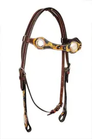 Western Leather Emitated Tiger Leather Print overlay Silver Conchos Headstall