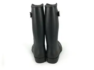 MIT台灣製 時尚雨靴 側邊單飾釦 防水百搭黑色中筒膝下防水雨靴279