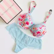 32D MEDIUM Victoria’s Secret blue Bombshell bra set lace thong panties