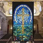 Static Cling Privacy Window Film Church Stained Glass Decorative Glass Film Glue Free Window Sticker for Home Office W23.6 x H39.3(60x100cm)