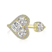ANYCO Ring Adjustable Heart Shaped 5A Cubic Zircon Diamond Women Open 925 Sterling Silver 18K Gold Plated Ring