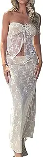 [Thopavenoir] Women 2 Pieces Maxi Skirts Outfits Backless Slim Fit Camis Crop Tube Tops Split Midi Skirt Set Y2K Party Beach Clothes