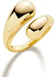 [NOKMIT] Chunky Gold Dome Rings for Women Girls 14K Gold Silver Tone Bypass Teardrop Ring Adjustable Simple Wrap Open Statement Band High Polished Smooth Comfort Fit
