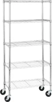 Adjustable 5-Shelf Heavy Duty Storage Unit with Casters - 76x36x164cm