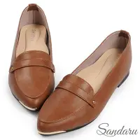 在飛比找Yahoo奇摩購物中心優惠-山打努SANDARU-樂福鞋 簡約金飾真皮墊尖頭平底鞋-可可