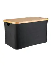 [Little Label Co] Fabric Bamboo Linen Storage Large Basket in Black