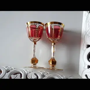 捷克波西米亞 Moser古董手工水晶杯 x 2 對杯