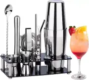 Cocktail Shaker Set Bartender Kit - 15-PC Home Bar Tool Set with Acrylic Stand
