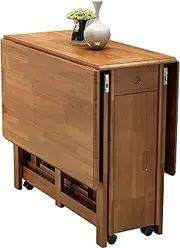 Mobile Folding Dining Table, Extendable Dining Kitchen Table, Multifunctional Folding Switch Lock, Round Edges Design, Large-Capacity Practical Storage Drawer, for Living Room/Home