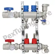 2-Branch PEX Radiant Floor Heating Manifold Set - Brass, for 3/8” 1/2” 5/8” PEX