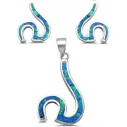 Blue Opal .925 Sterling Silver Earring & Pendant set 1"