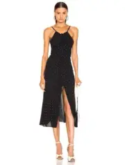Alice McCall Oscar Ruched Slit Midi Dress Black Polka Dot Sleeveless Size 2