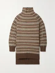 [MM6 MAISON MARGIELA] MM6 MAISON MARGIELA - Oversized Jacquard-knit Turtleneck Sweater - Light brown - x large x large Brown
