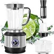YOPOWER Multi Blender, 4 in 1 Food Processor, Multi Speed Juicer Kitchen Electric Food Chopper, Mixer & Food Processor, Spice Grinder, BPA-Free, Silver