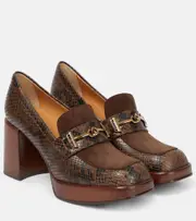 [Tod's] Tod's Snake-effect leather loafer pumps AU 4.5 brown