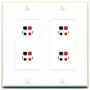 RiteAV 4 Port Speaker Wire Plug Jack Wall Plate - 2 Gang [White]
