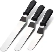 Icing Spatula, HOMIEST Metal Stainless Steel Spatula Set with 6", 8", 10" Blade, Angled Icing Spatula Set with Premium PP Plastic Handle Angled Cake Decorating Frosting Spatula Set of 3 (Black)