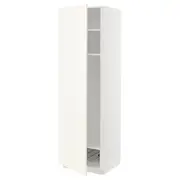 METOD high cabinet w shelves/wire basket, white/Vallstena white, 60x60x200 cm