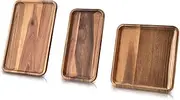 BILL.F Acacia Wood Serving Trays Set of 3,Octagon Wooden Home Decor Platters for Fruit, Vegetables, Appetizer Serving Tray, Food, Cheese Board, Bread Charcuterie Boards