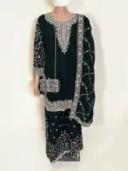 Green- Traditional Designer Salwar Kameez Suit with Handbag- Ethnic Wear for Wom