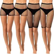 [Geyoga] 4 Pcs Fishnet Shorts Fishnet Biker Short High Waisted See Through Elastic Mesh Shorts for Women, 4 Styles