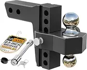 LOCAME Adjustable Trailer Hitch, Fits 2.5-Inch Receiver Only, 6-Inch Drop/Rise Aluminum Drop Hitch,18,500 LBS GTW-Tow Hitch for Heavy Duty Truck with Double Stainless Steel Locks, Black, LC0025
