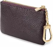 [LARENNT] Full Grain Leather Coin Purse with Key Chain - Small Change Purse Keychain Card Holder Keychain Pouch Small Keychain Wallet for Women and Men (Eggplant Purple), Eggplant Purple, Art Deco