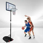Genki Portable Basketball Hoop Stand System Ring Net UV-Resistant Backboard Set Adjustable w/Wheels Indoor Outdoor Exercise