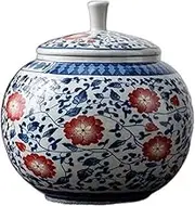 Kitchen Container High-Grade Blue Ceramic Sealing Jar Round Household Loose Leaf Tea Storage Jar Multifunctional Empty Jar for Loose Tea(Small)