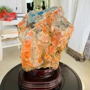 30.47LB Natural aquamarine+sunstone symbiont Crystal Quartz mineral +stand