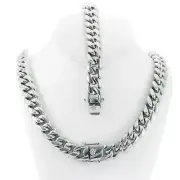 16mm Miami Cuban Link Bracelet ANTI-TARNISH Solid Stainless Steel Chain Set