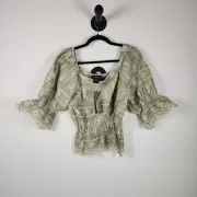 LIV Los Angeles Anthropologie Woven Peasant Top Shirt Floral Crop Embroidered L