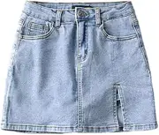 [ERTYUIO] Short Skirts for Women High-Waisted Slimming Legs Long Denim Unilateral Split Denim Skirt with Safety Pants