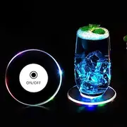 LED Cocktail Coaster Round Ultra-Thin LED Drink Coaster Luminous Coaster Non-Slip Waterproof Transparent Beer Beverage Coasters for Club Party Wedding Christm
